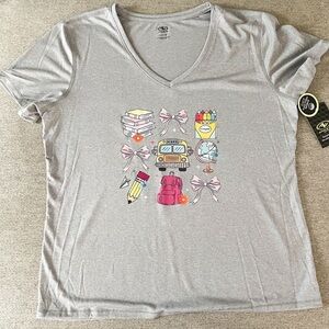 Gray V-Neck T-Shirt with Colorful Graphic